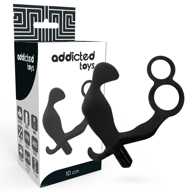 ADDICTED TOYS - PLUG ANAL CON ANILLA DOBLE PENE Y TESTÍCULOS NEGRO - Anal - El Arte del Placer
