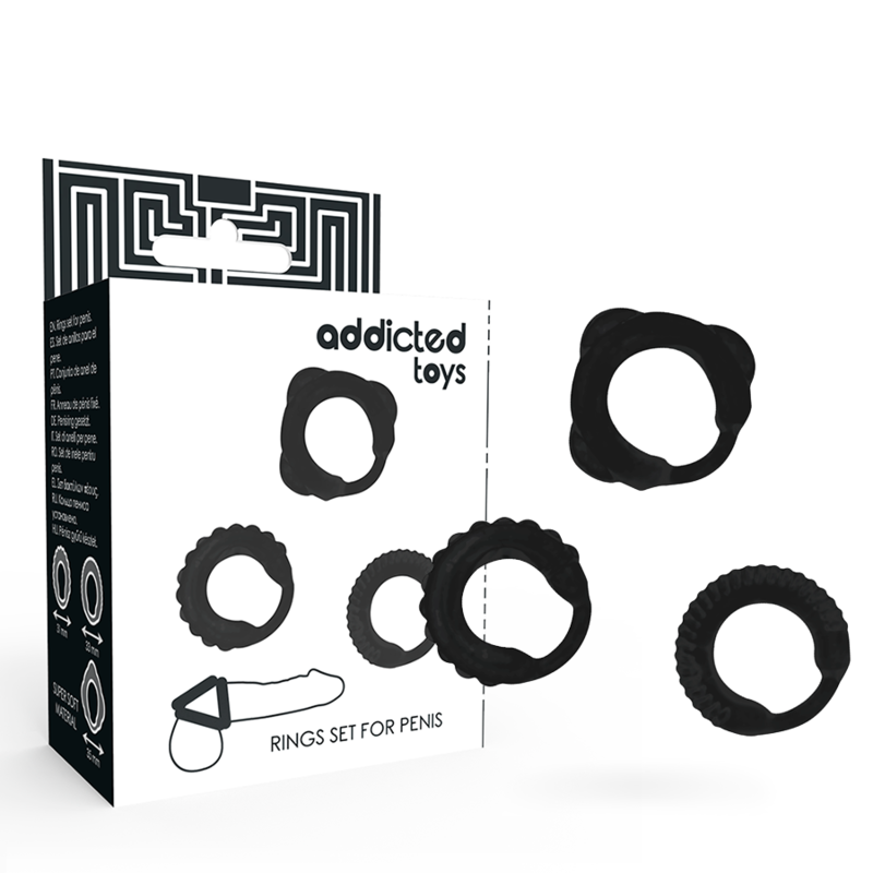 ADDICTED TOYS - SET 3 ANILLOS PENE NEGRO - Accesorios para el pene - El Arte del Placer