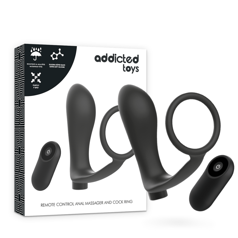 ADDICTED TOYS - ANILLA PENE CON PLUG ANAL CONTROL REMOTO NEGRO RECARGABLE - JUGUETES BIENESTAR - El Arte del Placer