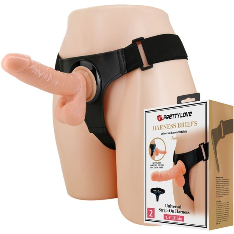 PRETTY LOVE - HARNESS BRIEFS ARNÉS UNIVERSAL CON DILDO TOM 20 CM NATURAL - Arneses - El Arte del Placer