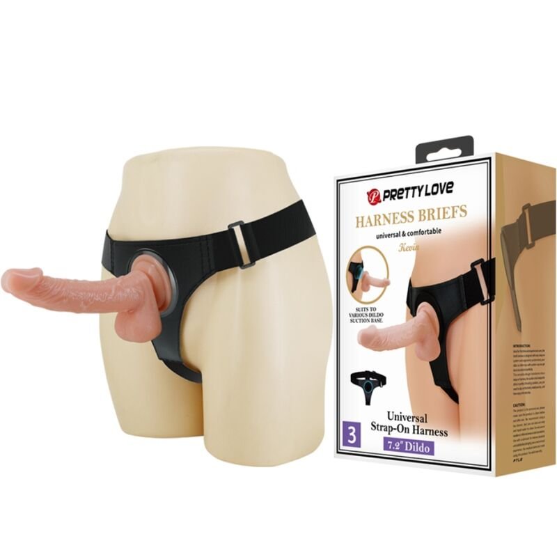 PRETTY LOVE - HARNESS BRIEFS ARNÉS UNIVERSAL CON DILDO KEVIN 19 CM NATURAL - Arneses - El Arte del Placer