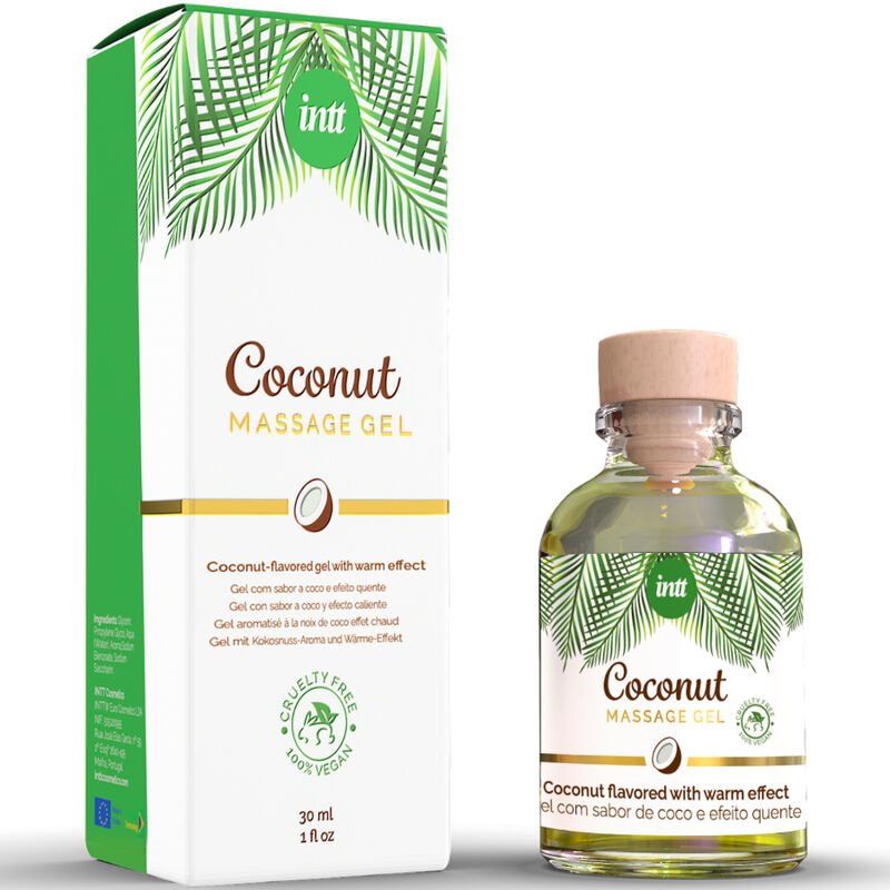 INTT - GEL DE MASAJE VEGANO CON SABOR A COCO Y EFECTO CALOR - Con efecto calor - El Arte del Placer
