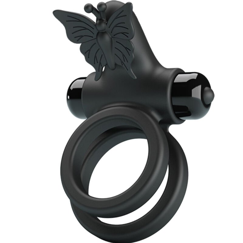 PRETTY LOVE - DOBLE ANILLO VIBRADOR CON ESTIMULADOR NEGRO - Accesorios para el pene - El Arte del Placer