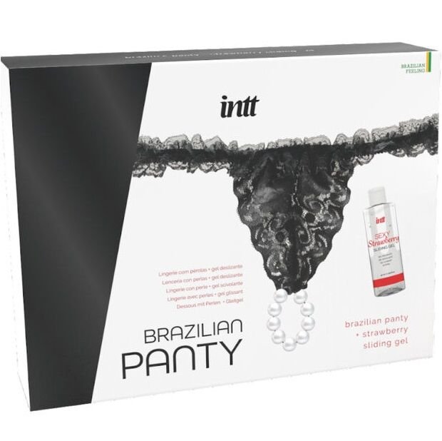 INTT RELEASES - PANTY BRASILEÑA NEGRA CON PERLAS Y GEL LUBRICANTE 50 ML - DROGUERÍA - El Arte del Placer