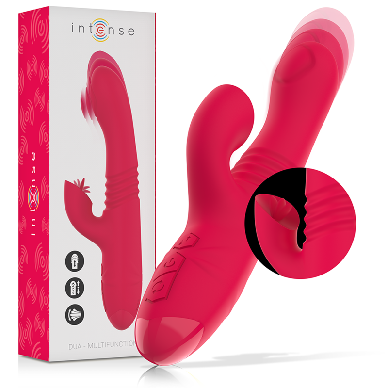 INTENSE - DUA VIBRADOR MULTIFUNCIÓN RECARGABLE UP & DOWN CON LENGUA ROJO - JUGUETES BIENESTAR - El Arte del Placer