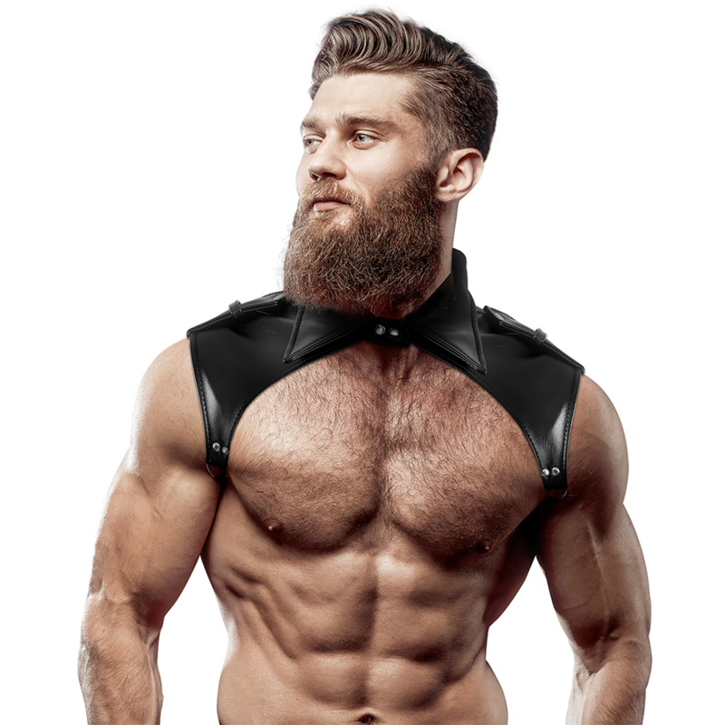 FETISH SUBMISSIVE ATTITUDE - ARNÉS BRIGADE AJUSTABLE ECOPIEL CUELLO HOMBRE - Arneses Hombre - El Arte del Placer