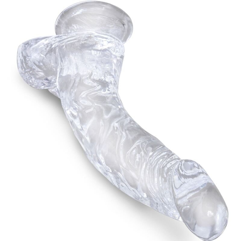 KING COCK - CLEAR PENE REALÍSTICO CURVADO CON TESTÍCULOS 16.5 CM TRANSPARENTE - Dildos para Arneses - El Arte del Placer
