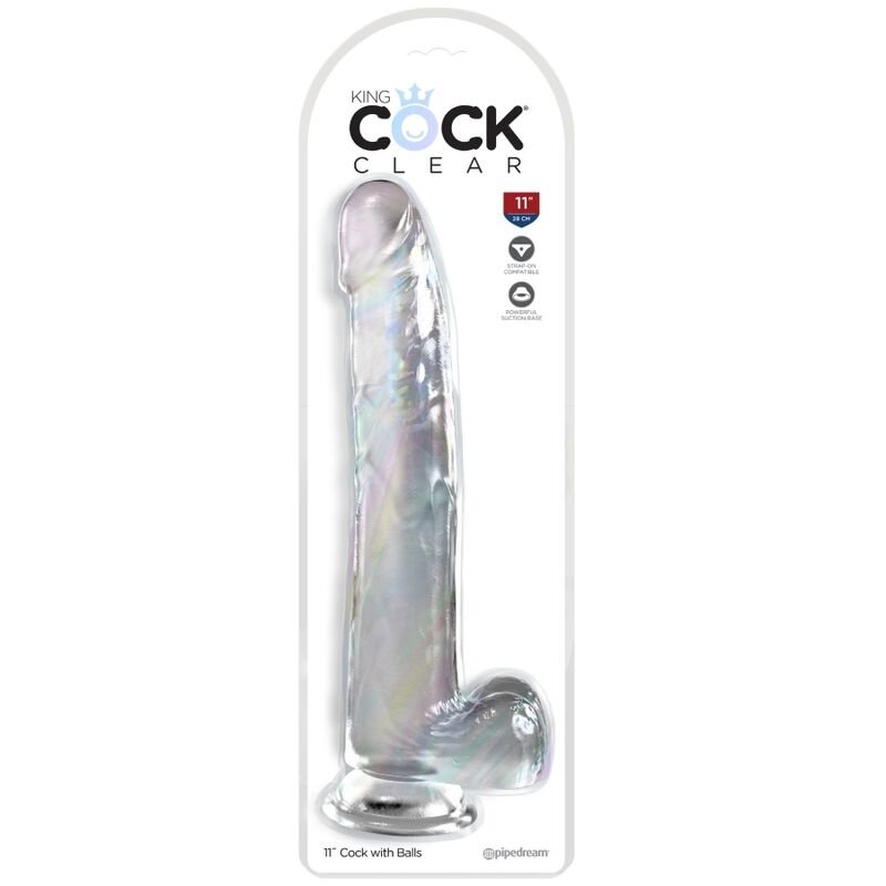 KING COCK - CLEAR DILDO CON TESTÍCULOS 24.8 CM TRANSPARENTE - Dildos para Arneses - El Arte del Placer