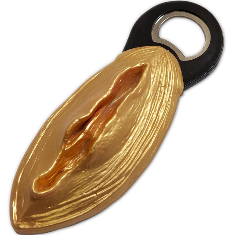 DIABLO PICANTE - ABRIDOR NEGRO CON FORMA VAGINA DORADO - Artículos divertidos - El Arte del Placer