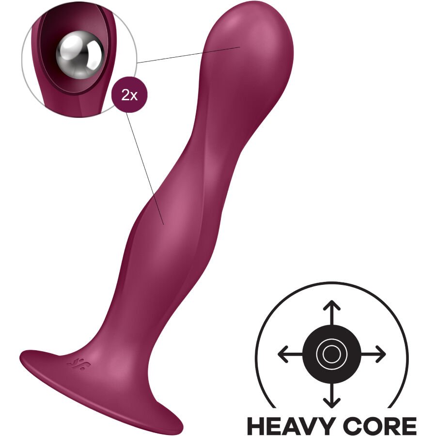 SATISFYER - DOUBLE BALL-R DILDO SILICONA GRANATE - Imagen 3