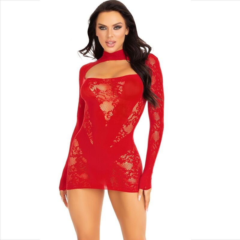 LEG AVENUE – MINI VESTIDO DE ENCAJE CON MANGA LARGA - Lencería Mujer - El Arte del Placer