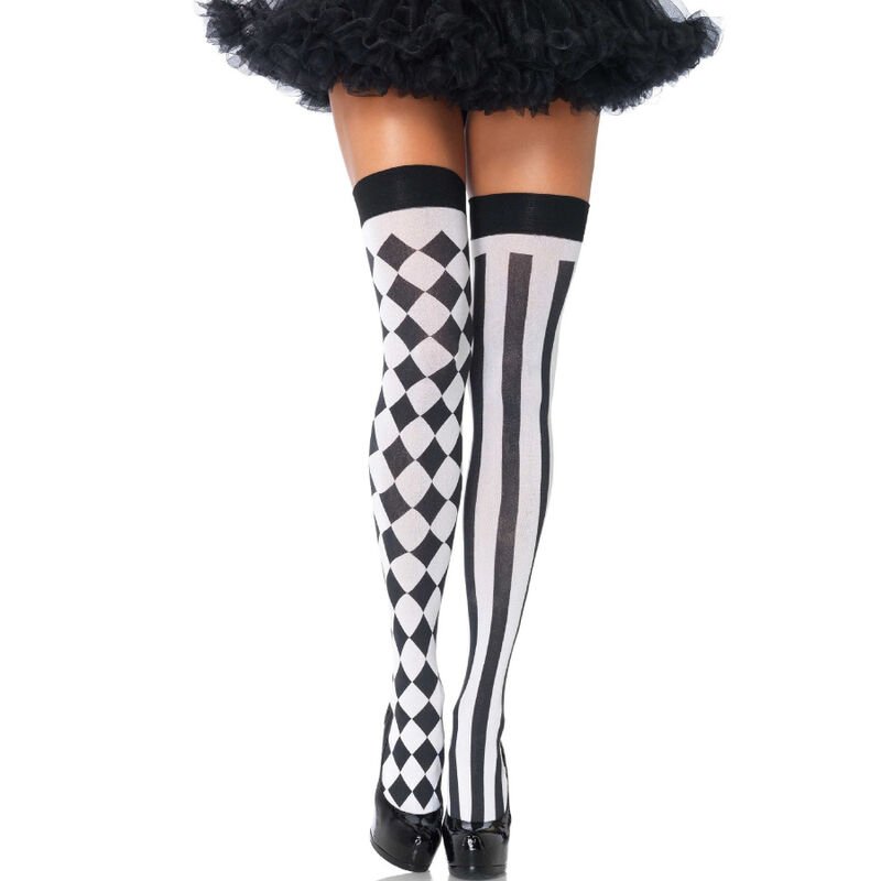 LEG AVENUE - CALCETINES ALTOS ARLEQUIN NEGRO/BLANCO - Lencería Mujer - El Arte del Placer