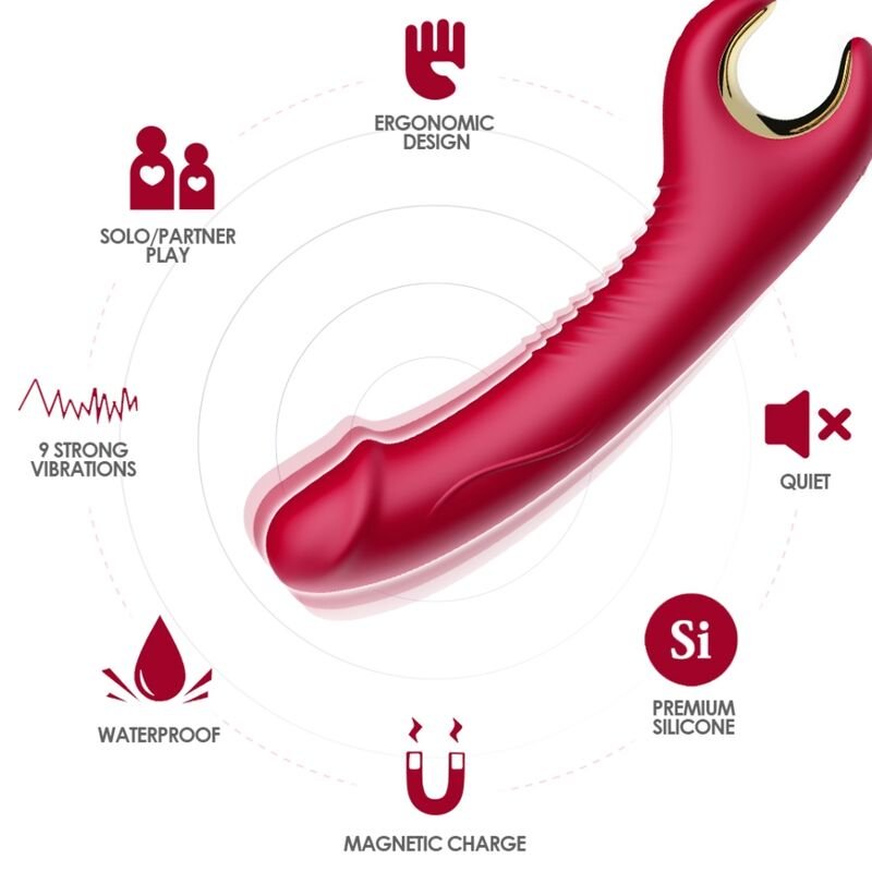 ARMONY - PRINCE DILDO VIBRADOR & ROTADOR ROJO - JUGUETES BIENESTAR - El Arte del Placer