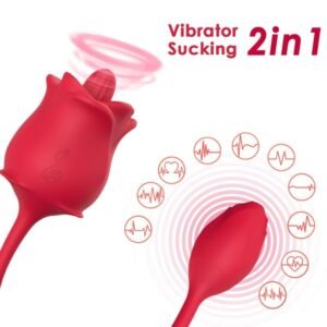 ARMONY - ROSA 2 EN 1 ESTIMULADOR SUCCIONADOR & VIBRADOR 10 MODOS CON COLA ROJO - Estimuladores - El Arte del Placer