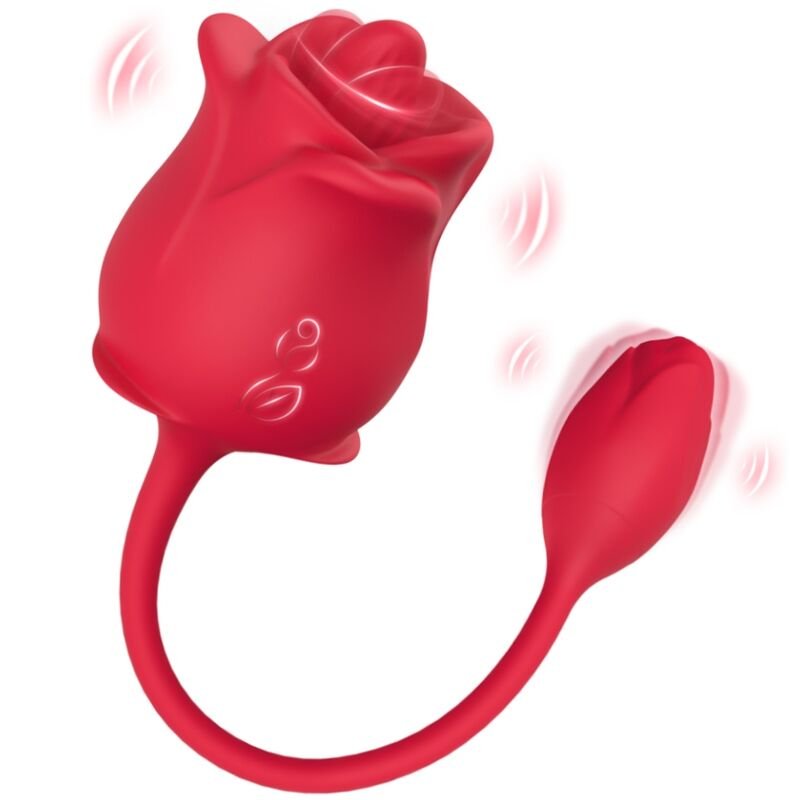 ARMONY - ROSA 2 EN 1 ESTIMULADOR SUCCIONADOR & VIBRADOR 10 MODOS CON COLA ROJO - Estimuladores - El Arte del Placer