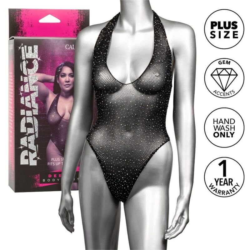 CALEXOTICS - RADIANCE BODY CON ESCOTE EN V PROFUNDO PEDRERÍA TALLA GRANDE - Bodystocking - El Arte del Placer