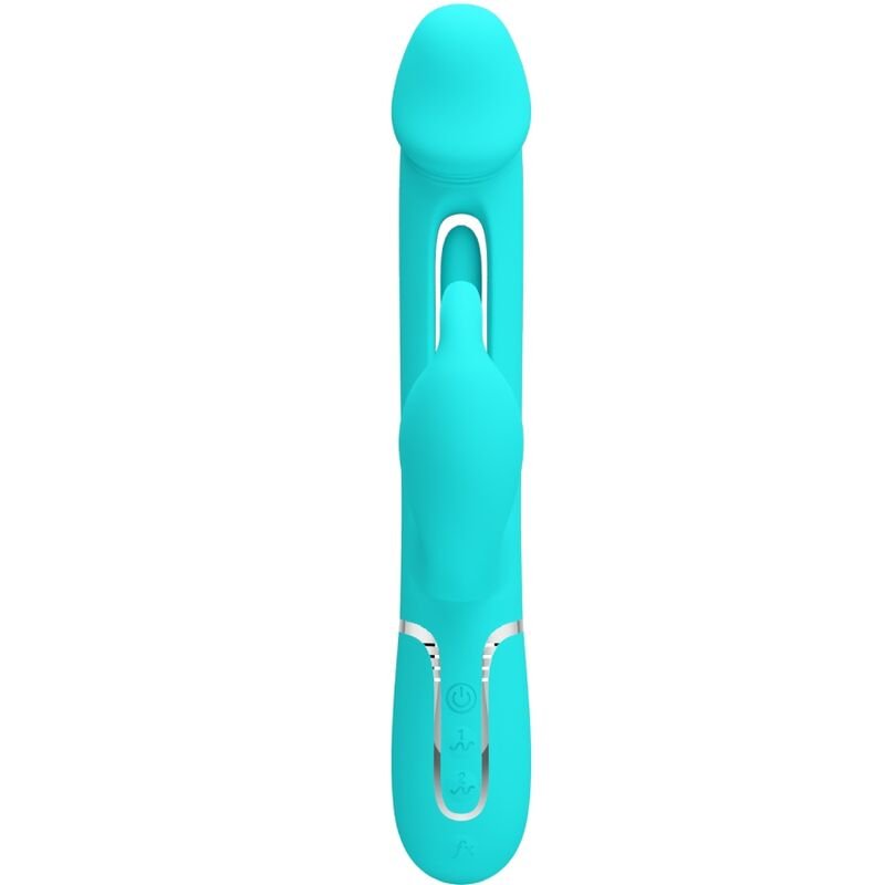 PRETTY LOVE - KAMPAS VIBRADOR RABBIT 3 EN 1 MULTIFUNCIÓN CON LENGUA VERDE AGUA - JUGUETES BIENESTAR - El Arte del Placer