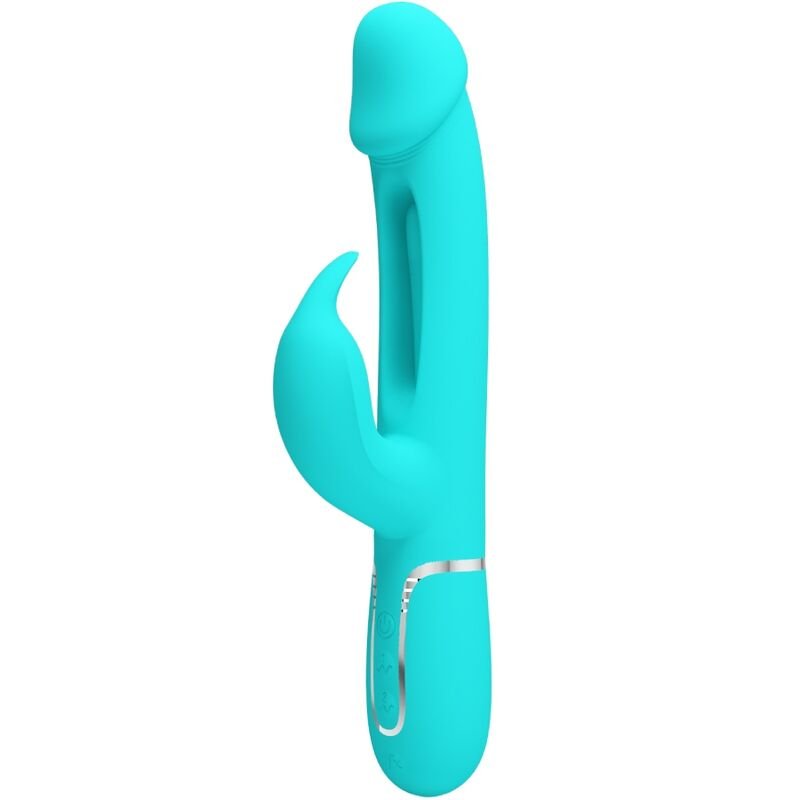 PRETTY LOVE - KAMPAS VIBRADOR RABBIT 3 EN 1 MULTIFUNCIÓN CON LENGUA VERDE AGUA - JUGUETES BIENESTAR - El Arte del Placer