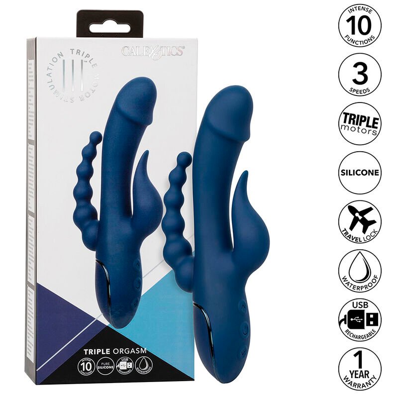 CALEXOTICS - VIBRADOR TRIPLE ORGASM AZUL - JUGUETES BIENESTAR - El Arte del Placer