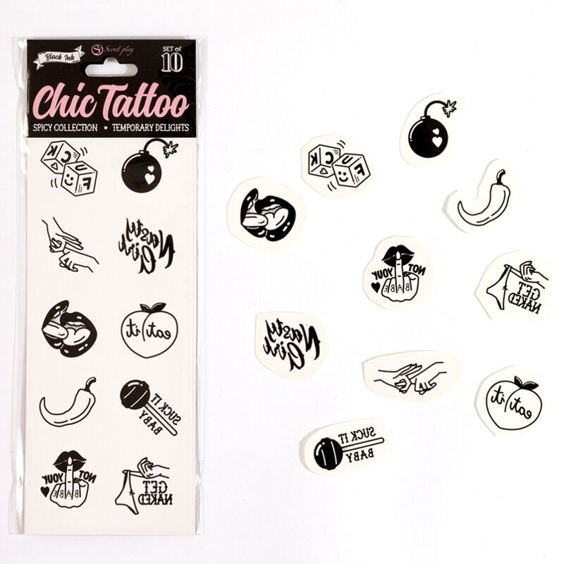SECRET PLAY - SET DE 10 TATTOOS TEMPORALES SPICY COLLECTION - Artículos divertidos - El Arte del Placer