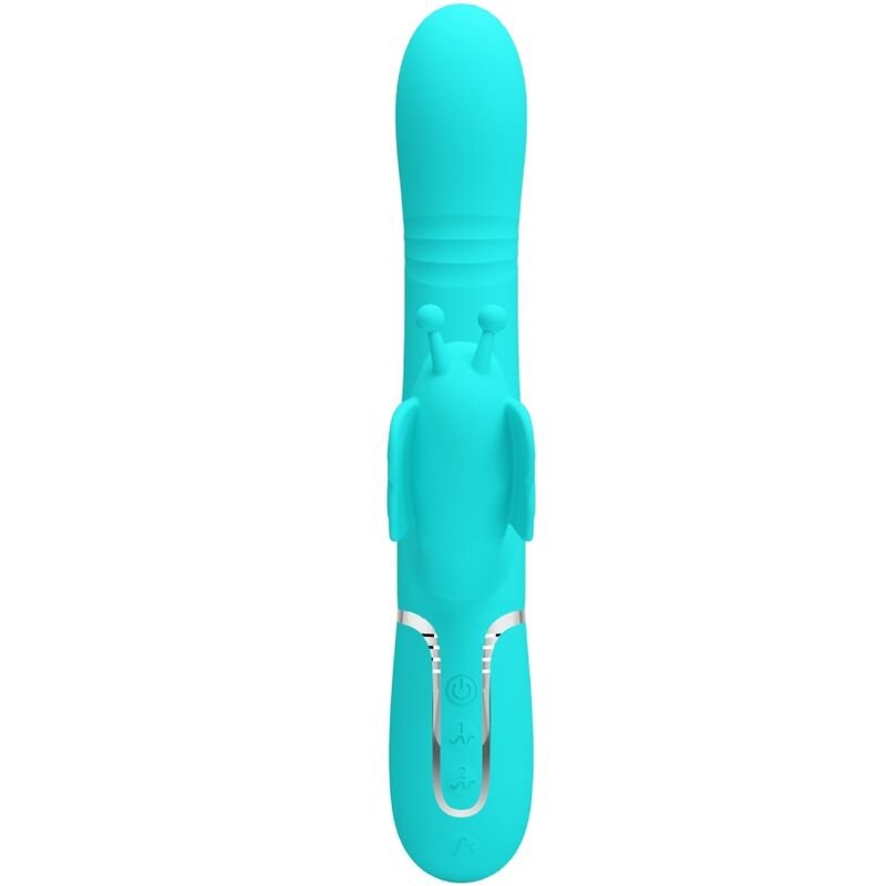 PRETTY LOVE - VIBRADOR RABBIT MULTIFUNCIÓN 4 EN 1 MARIPOSA VERDE AGUA - JUGUETES BIENESTAR - El Arte del Placer