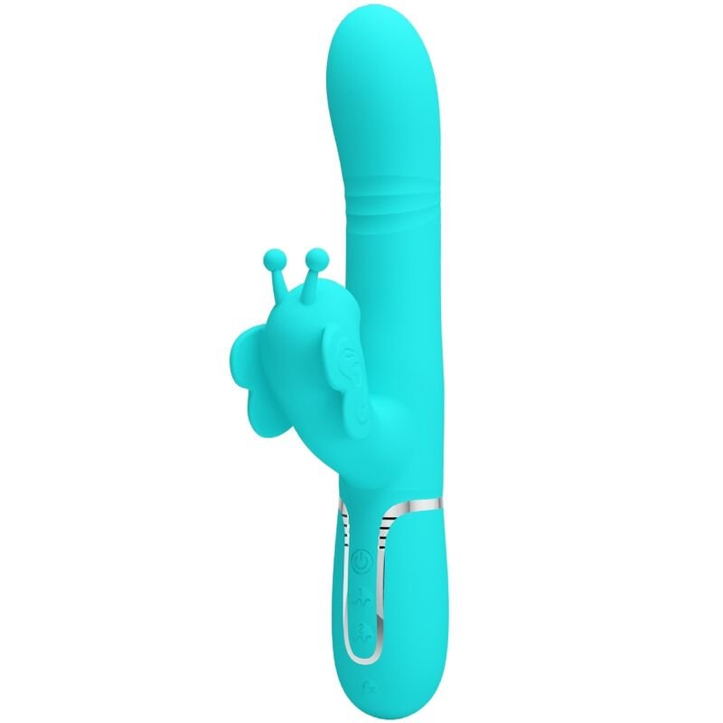 PRETTY LOVE - VIBRADOR RABBIT MULTIFUNCIÓN 4 EN 1 MARIPOSA VERDE AGUA - JUGUETES BIENESTAR - El Arte del Placer