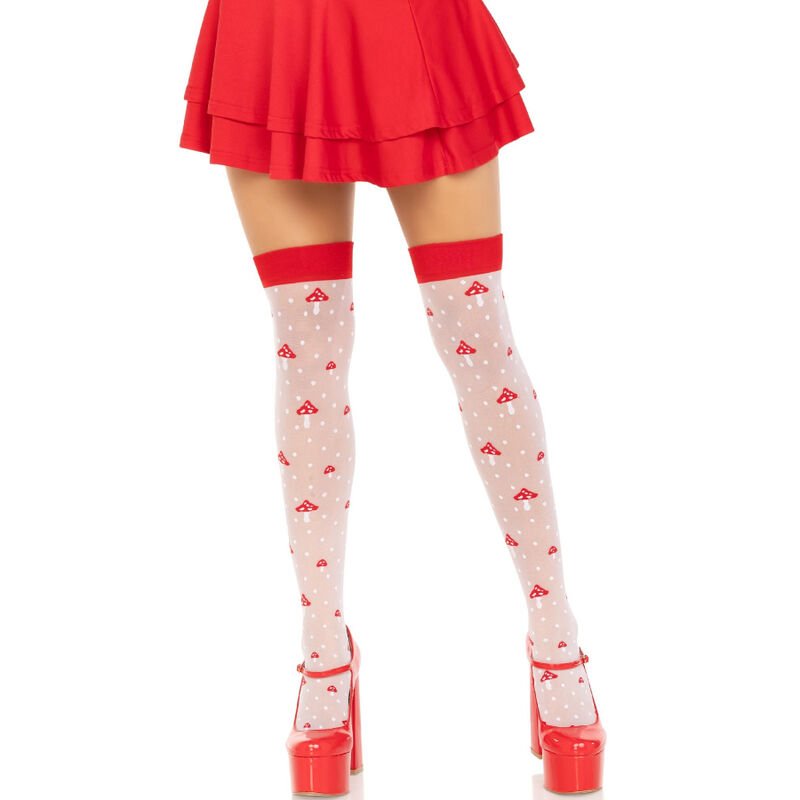 LEG AVENUE - CALCETINES ALTOS CHAMPIÑONES ROJO/BLANCO - Lencería Mujer - El Arte del Placer