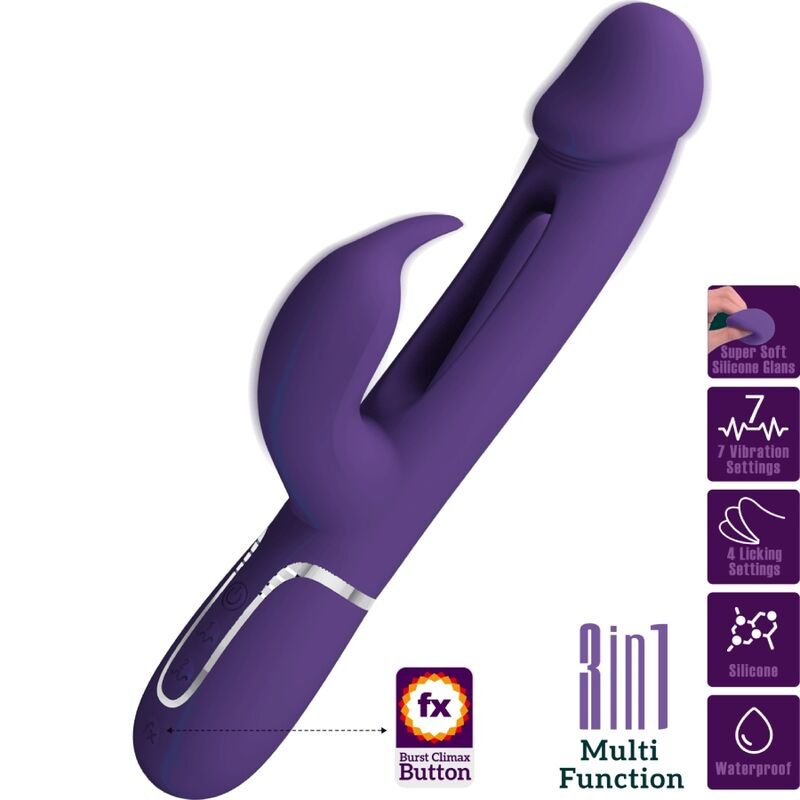 PRETTY LOVE – KAMPAS VIBRADOR RABBIT 3 EN 1 MULTIFUNCIÓN CON LENGUA - JUGUETES BIENESTAR - El Arte del Placer