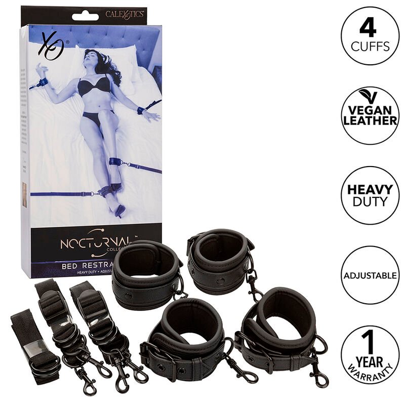 CALEXOTICS - NOCTURNAL RESTRICCIONES DE CAMA CUERO AJUSTABLE NEGRO - BDSM & BONDAGE - El Arte del Placer