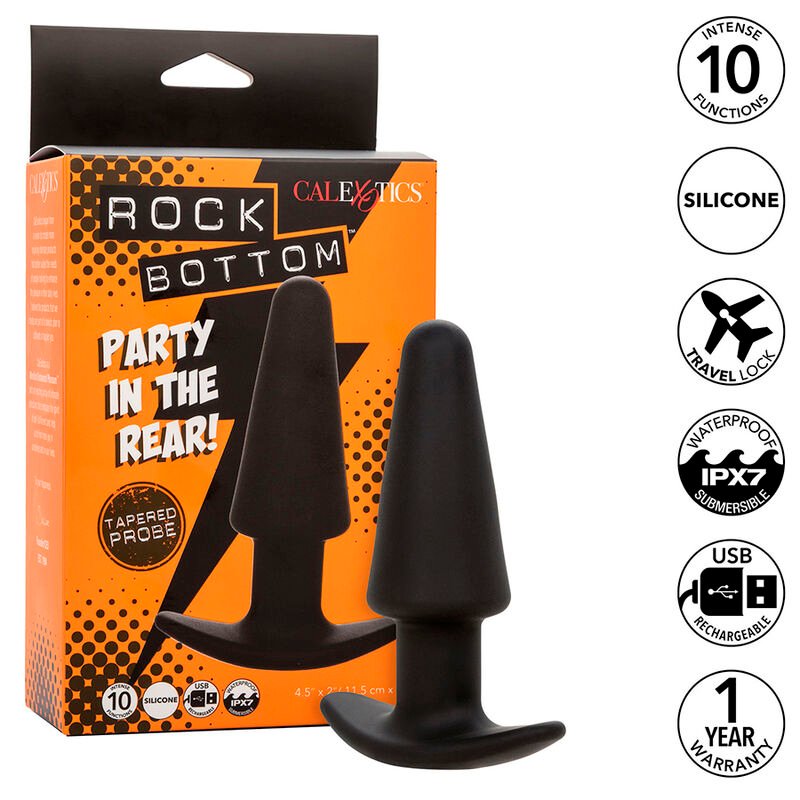 CALEXOTICS - ROCK BOTTOM PLUG ANAL CÓNICO 10 VIBRACIONES SILICONA NEGRO - Anal - El Arte del Placer