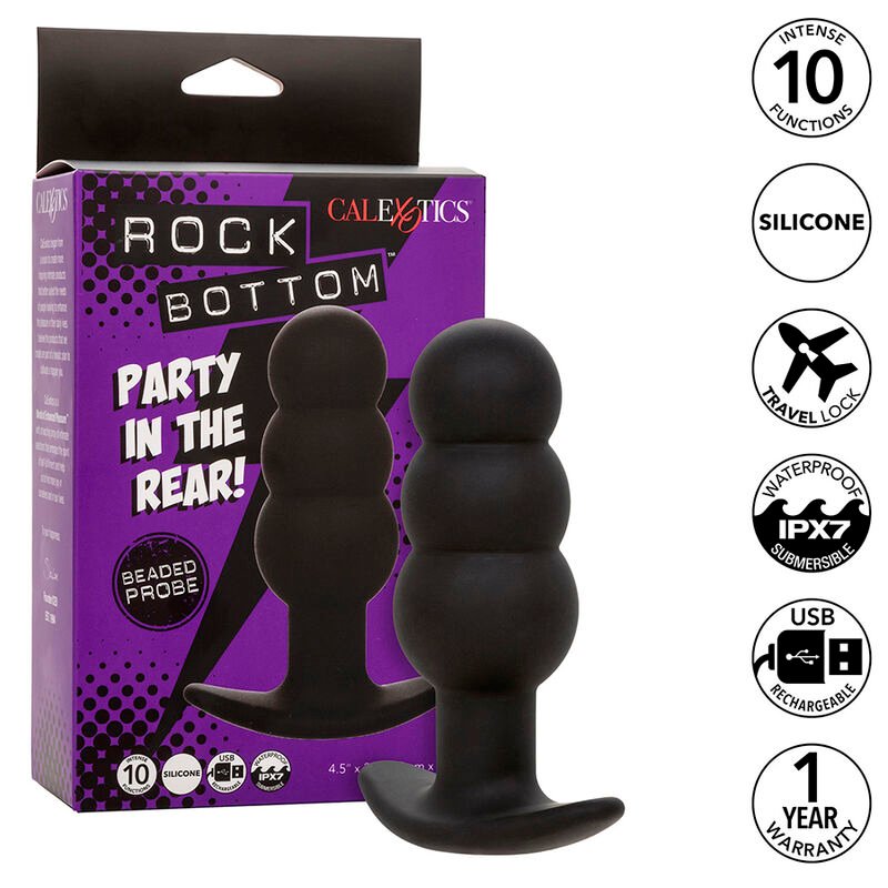 CALEXOTICS - ROCK BOTTOM PLUG ANAL CON CUENTAS 10 VIBRACIONES SILICONA NEGRO - Anal - El Arte del Placer