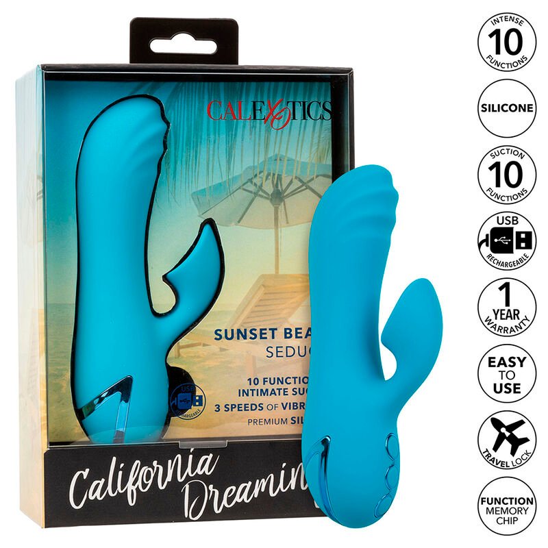 CALEXOTICS - SUNSET BEACH SEDUCER VIBRADOR Y ESTIMULADOR 10 FUNCIONES AZUL - Estimuladores - El Arte del Placer