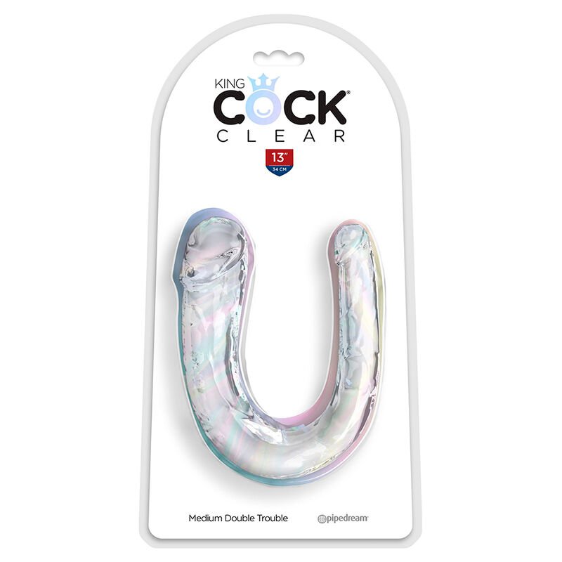 KING COCK - DOUBLE TROUBLE DILDO DOBLE 33 CM TRANSPARENTE - Dildos sin Vibración - El Arte del Placer