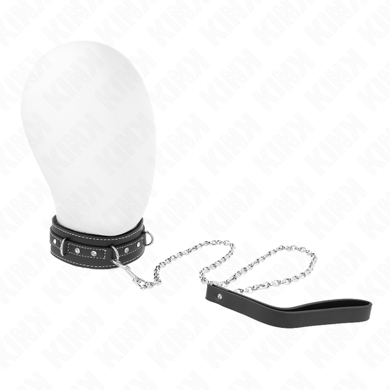 KINK - COLLAR CON CORREA 105 CM DE PIEL DE PVC REMACHE DE DIAMANTES DE IMITACIÓN 41.5 X 4 CM - BDSM & BONDAGE - El …