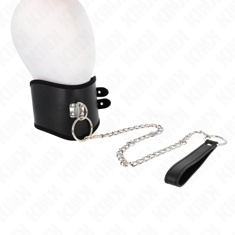 KINK - COLLAR CON CORREA 65 CM ANCHO NEGRO AJUSTABLE 40-55 CM X 10 CM - BDSM & BONDAGE - El Arte del Placer