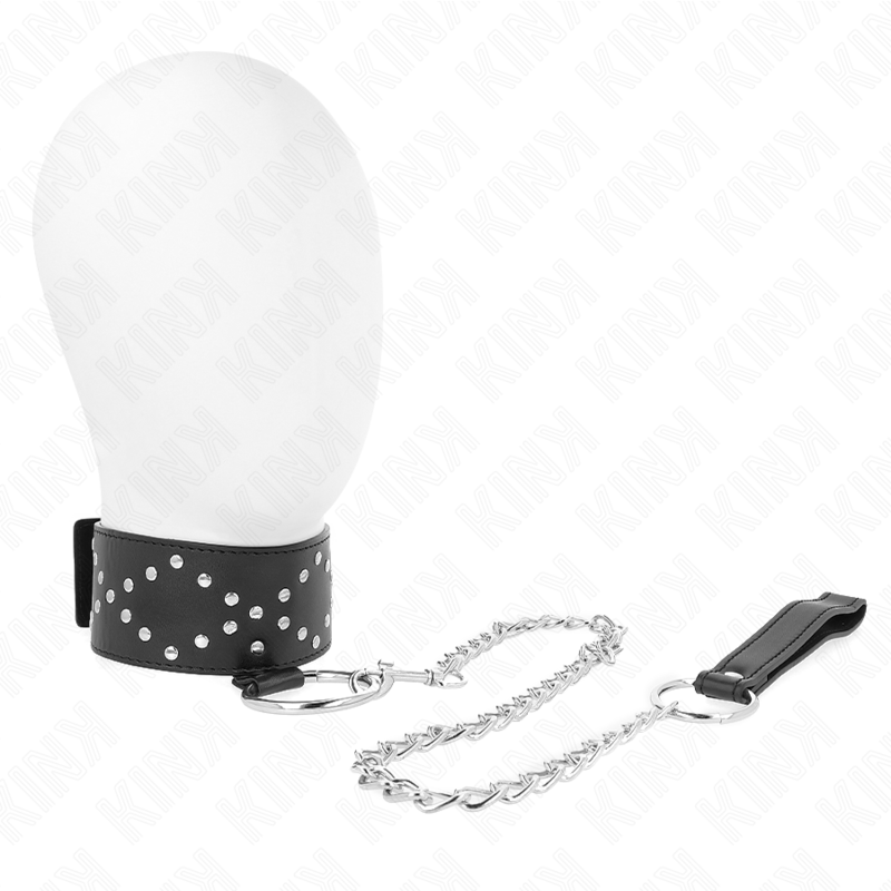 KINK - COLLAR CON CORREA 65 CM CON TACHUELAS PLATEADAS MODELO 3 AJUSTABLE 36-43 CM X 5 CM - BDSM & BONDAGE - El Art…