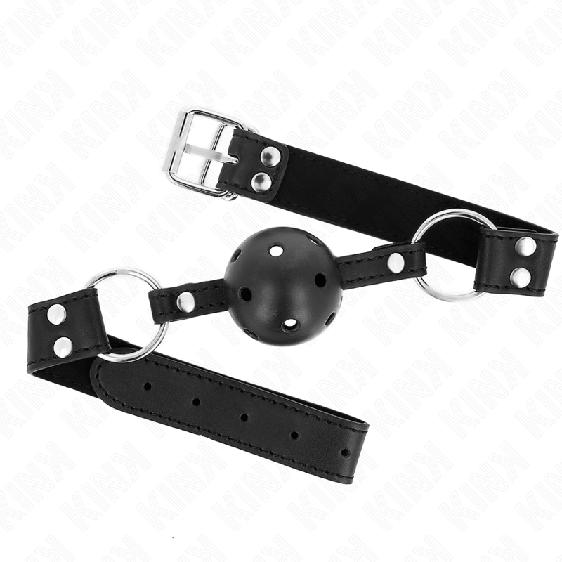 KINK – MORDAZA DE BOLA 4 CM TRANSPIRABLE CON DOBLE REMACHE MODELO 1 62 X 2.5 CM AJUSTABLE -58 CM - BDSM & BON…
