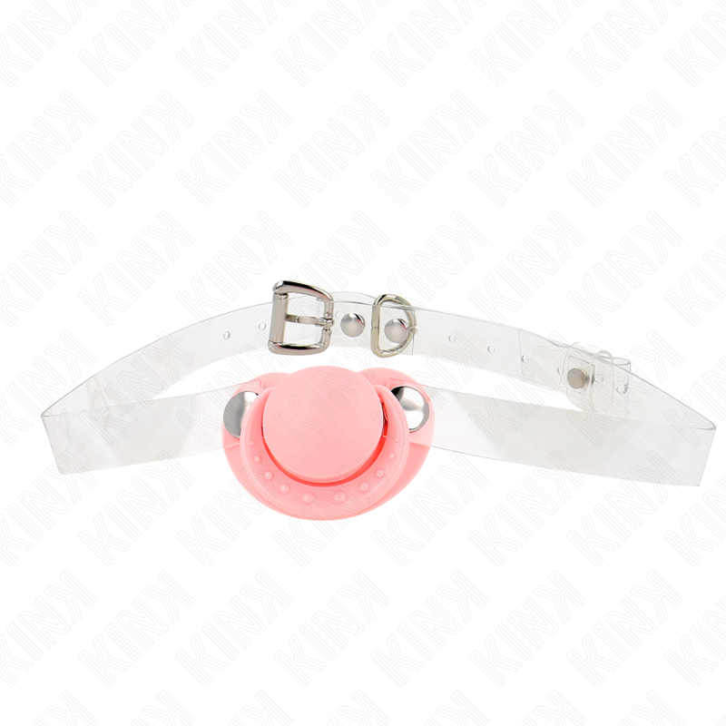 KINK - MORDAZA FORMA CHUPETE 5.5 x 4 CM ROSA AJUSTABLE 43-60 CM - BDSM & BONDAGE - El Arte del Placer
