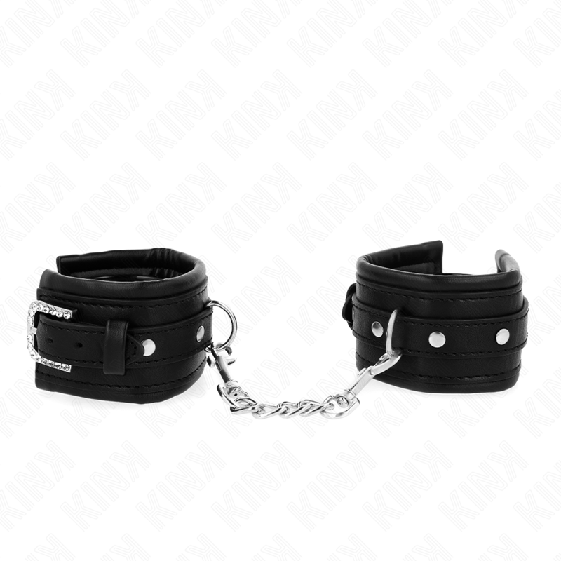 KINK - MUÑEQUERAS NEGRO CON HEBILLA DE DIAMANTES DE IMITACIÓN AJUSTABLE 25-32 CM X 5.5 CM - BDSM & BONDAGE - El Art…