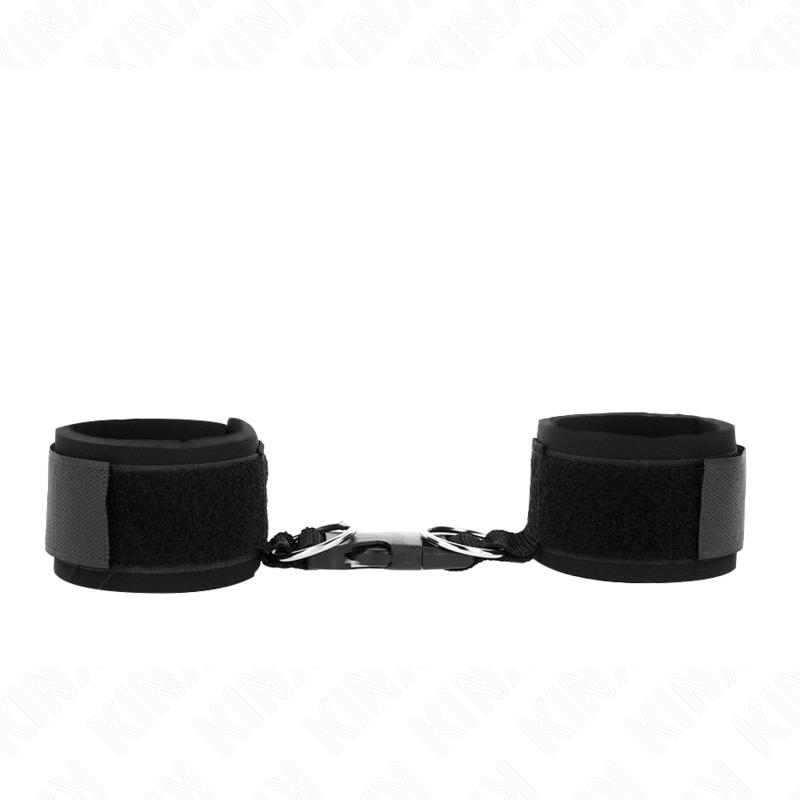 KINK - MUÑEQUERAS NEOPRENO CON CIERRE DE GANCHO NEGRO AJUSTABLE 22-34 CM - BDSM & BONDAGE - El Arte del Placer
