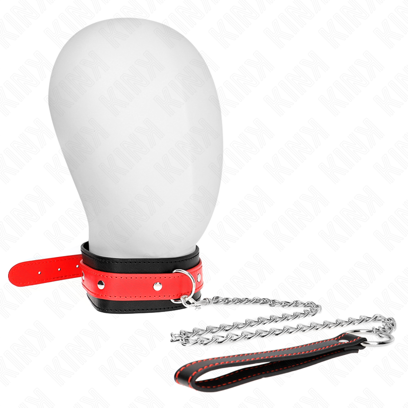 KINK - COLLAR CON CORREA 65 CM ROJO AJUSTABLE 36-43 CM X 5 CM - BDSM & BONDAGE - El Arte del Placer