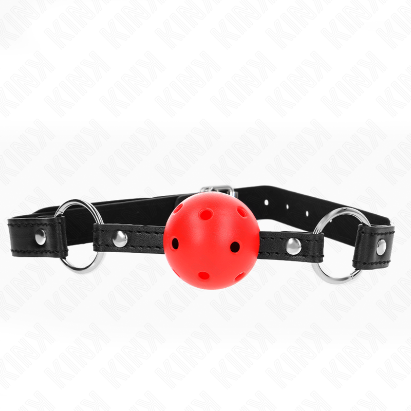 KINK - MORDAZA DE BOLA 4.5 CM ROJA DURA HUECA MODELO 1 63.5 X 2 CM - BDSM & BONDAGE - El Arte del Placer