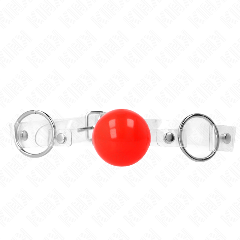 KINK - MORDAZA DE BOLA ROJA DE PVC TRANSPARENTE AJUSTABLE - BDSM & BONDAGE - El Arte del Placer