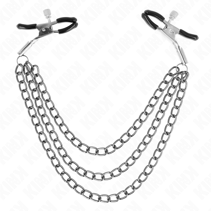 KINK – PINZAS PARA PEZONES CON TRIPLE CADENA 20/23/28 CM - Artículos BDSM - El Arte del Placer