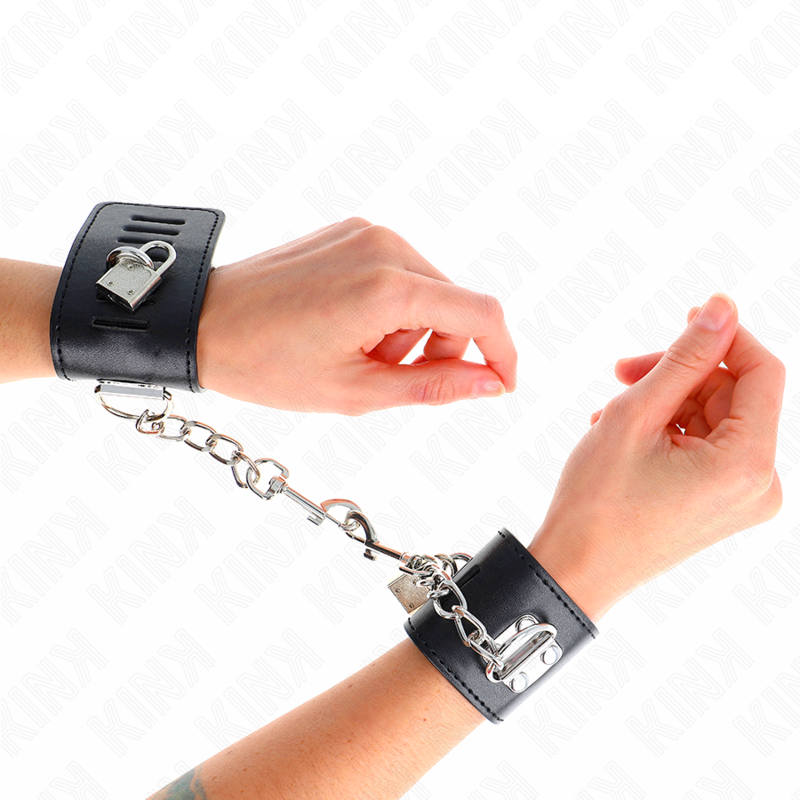 KINK – MUÑEQUERAS CON CIERRE CANDADO AJUSTABLE 16-23 CM X 5.5 CM - BDSM & BONDAGE - El Arte del Placer