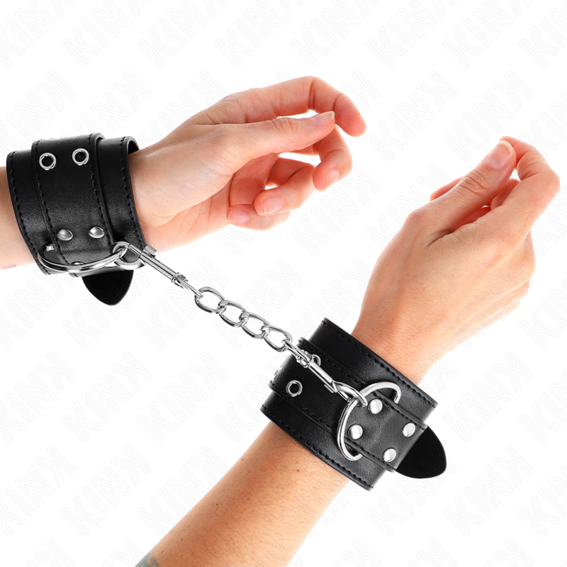 KINK - MUÑEQUERAS CON DOBLE LÍNEA DE TACHUELAS NEGRO AUSTABLE 19-26 CM - BDSM & BONDAGE - El Arte del Placer