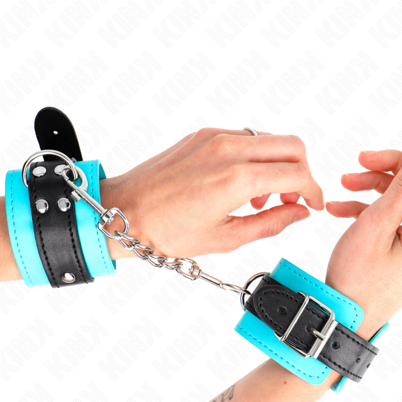 KINK - MUÑEQUERAS CON GANCHO FORRO AZUL AJUSTABLE 20-28 CM X 5.5 CM - BDSM & BONDAGE - El Arte del Placer