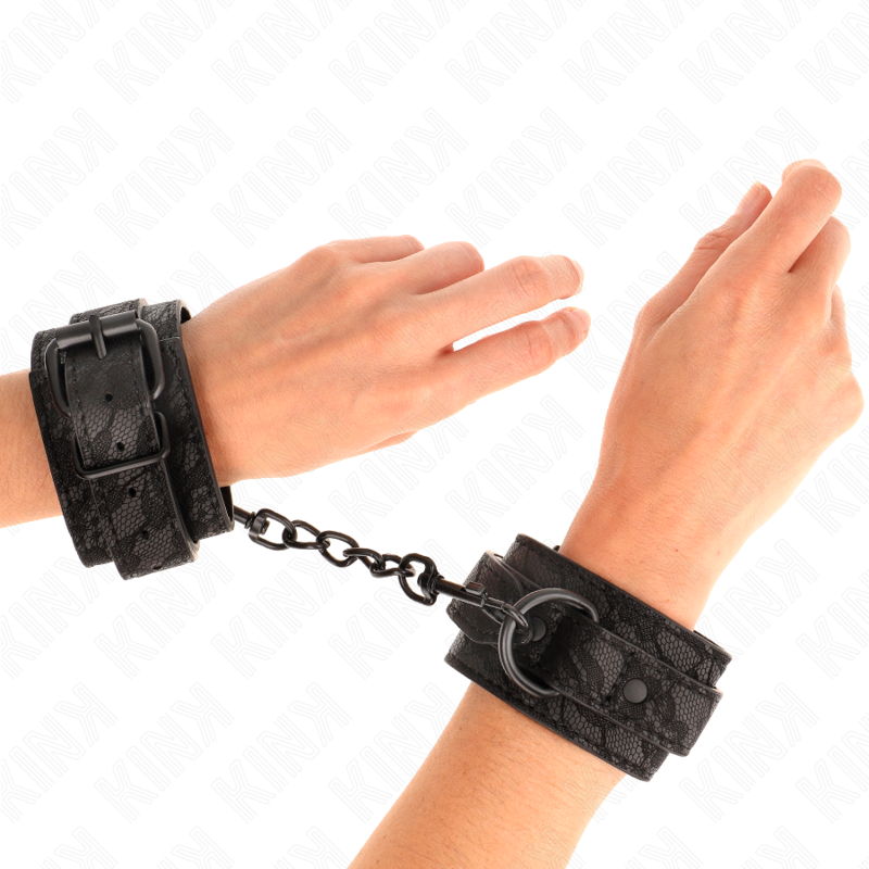 KINK - MUÑEQUERAS DE ENCAJE AJUSTABLE NEGRO 19-26 CM - BDSM & BONDAGE - El Arte del Placer