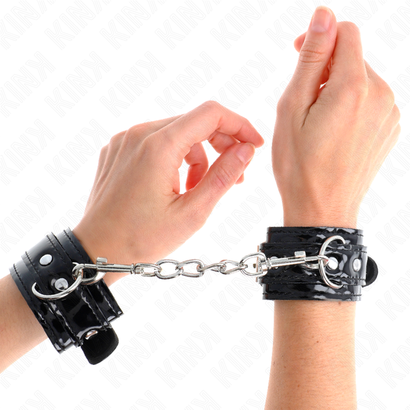 KINK - MUÑEQUERAS DE NEOPRENO BRILLANTE AJUSTABLE 17-24 CM X 4.5 CM - BDSM & BONDAGE - El Arte del Placer