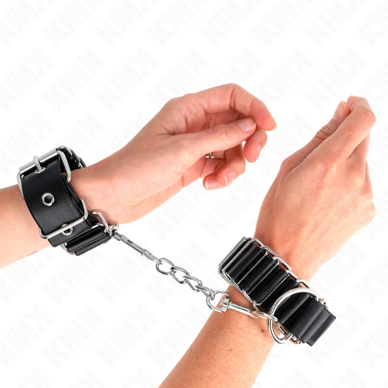 KINK - MUÑEQUERAS FINAS EN FORMA DE BISAGRA NEGRO AJUSTABLE 16-22 CM X 3.5 CM - BDSM & BONDAGE - El Arte del Placer